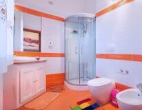 orange, indoor, sink, bathroom, plumbing fixture, floor, countertop, design, kitchen, bathtub, tap, interior